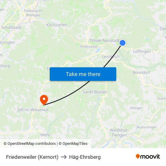 Friedenweiler (Kernort) to Häg-Ehrsberg map