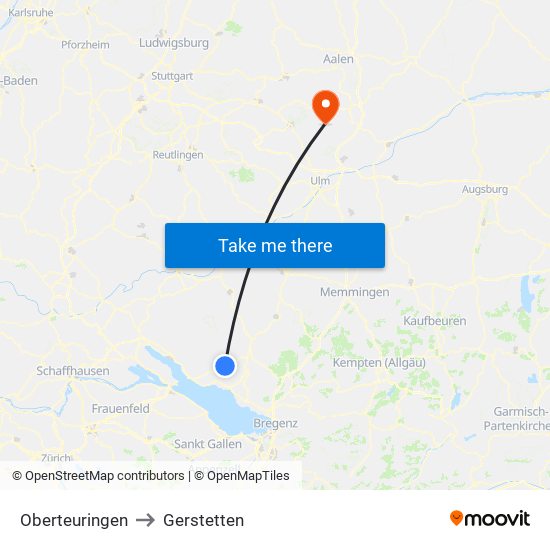 Oberteuringen to Gerstetten map