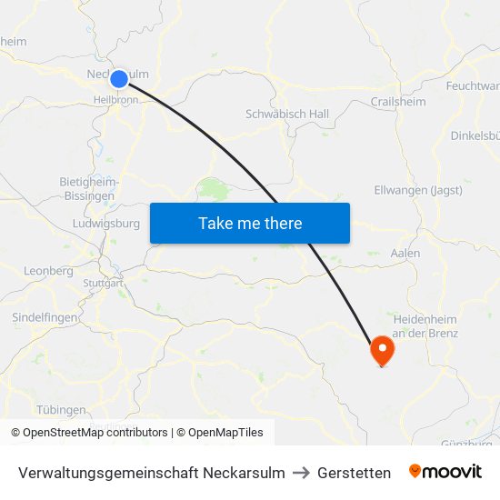Verwaltungsgemeinschaft Neckarsulm to Gerstetten map