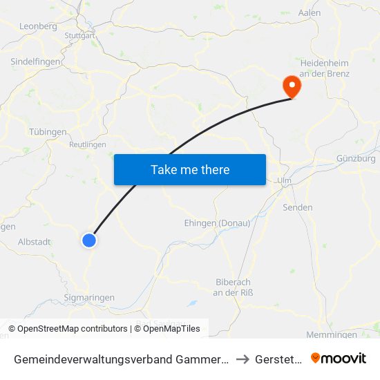 Gemeindeverwaltungsverband Gammertingen to Gerstetten map