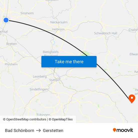 Bad Schönborn to Gerstetten map