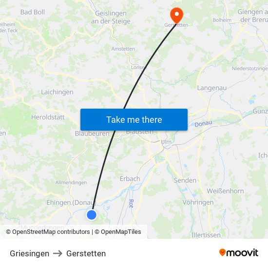 Griesingen to Gerstetten map