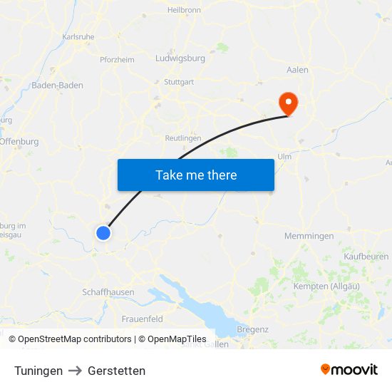 Tuningen to Gerstetten map