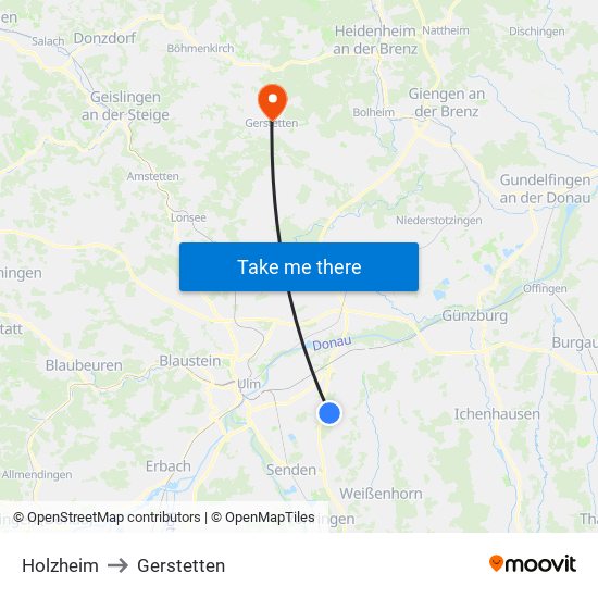 Holzheim to Gerstetten map