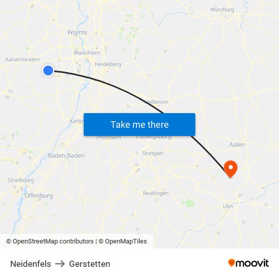 Neidenfels to Gerstetten map