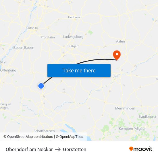 Oberndorf am Neckar to Gerstetten map