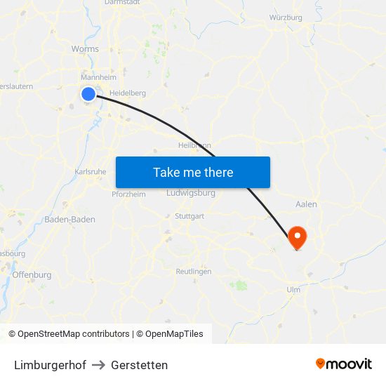 Limburgerhof to Gerstetten map