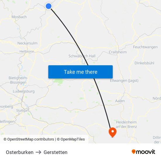 Osterburken to Gerstetten map