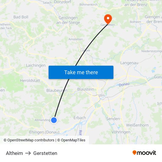 Altheim to Gerstetten map