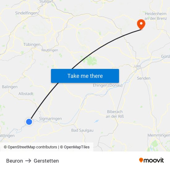 Beuron to Gerstetten map