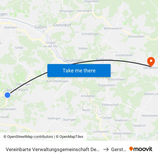 Vereinbarte Verwaltungsgemeinschaft Der Gemeinde Deggingen to Gerstetten map