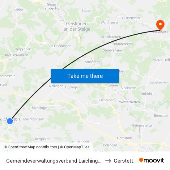 Gemeindeverwaltungsverband Laichinger Alb to Gerstetten map