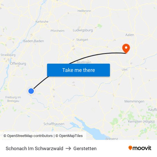 Schonach Im Schwarzwald to Gerstetten map