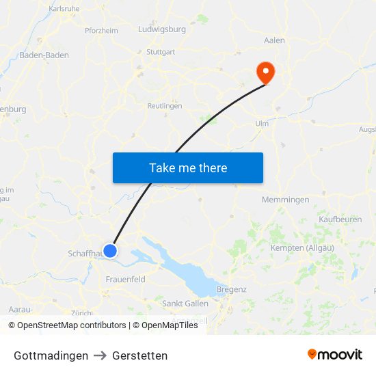 Gottmadingen to Gerstetten map