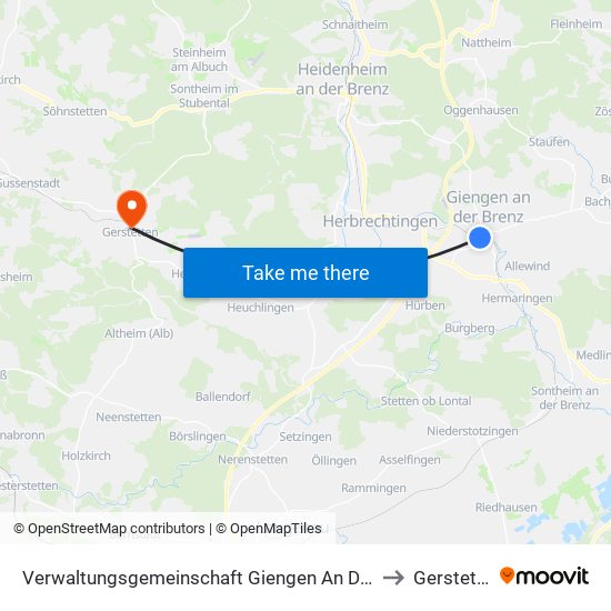 Verwaltungsgemeinschaft Giengen An Der Brenz to Gerstetten map
