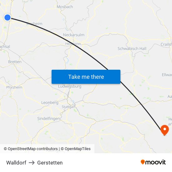 Walldorf to Gerstetten map