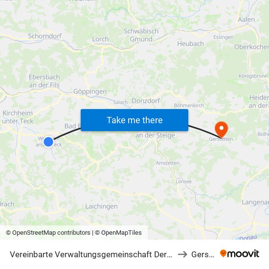 Vereinbarte Verwaltungsgemeinschaft Der Stadt Weilheim An Der Teck to Gerstetten map