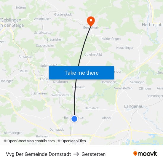 Vvg Der Gemeinde Dornstadt to Gerstetten map