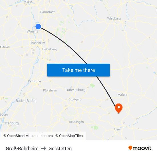 Groß-Rohrheim to Gerstetten map