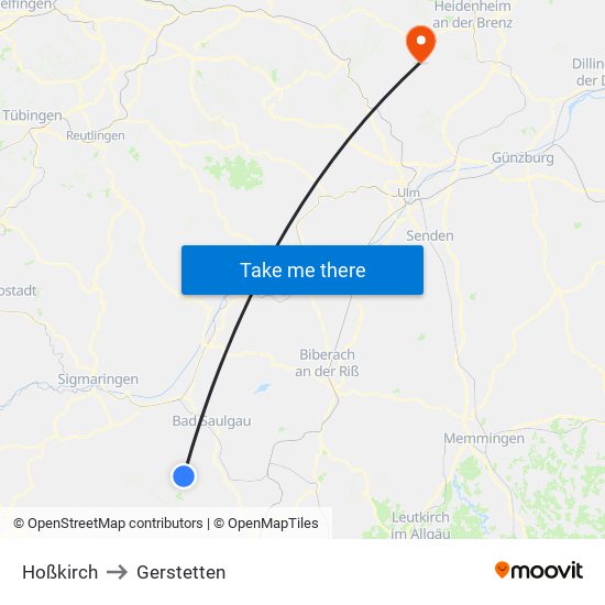 Hoßkirch to Gerstetten map