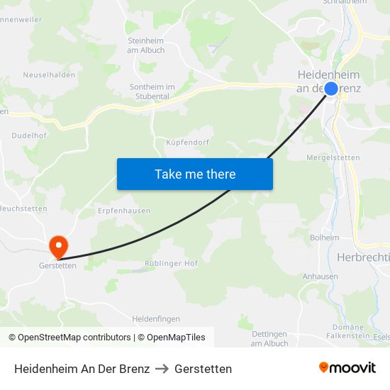 Heidenheim An Der Brenz to Gerstetten map