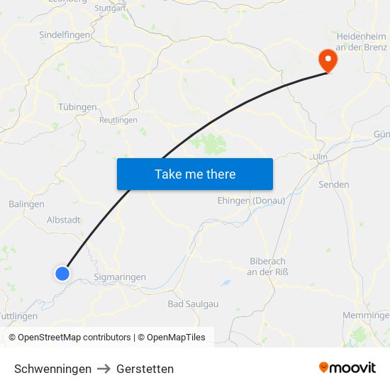 Schwenningen to Gerstetten map