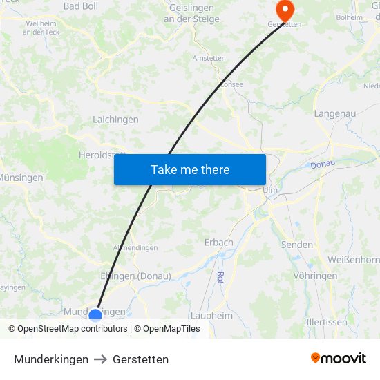 Munderkingen to Gerstetten map