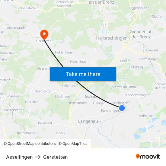 Asselfingen to Gerstetten map