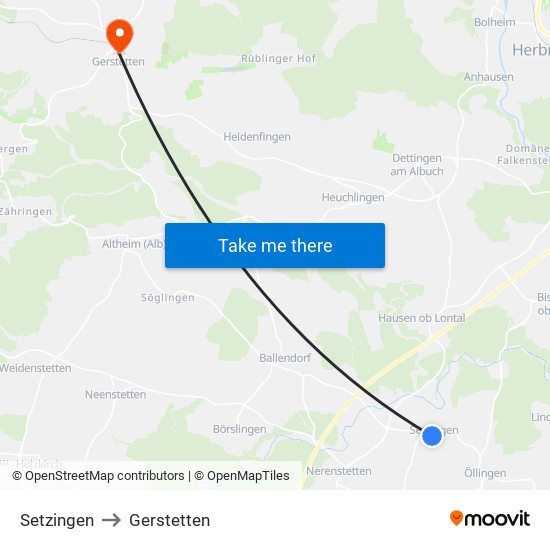 Setzingen to Gerstetten map