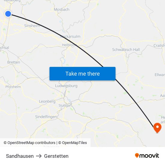 Sandhausen to Gerstetten map