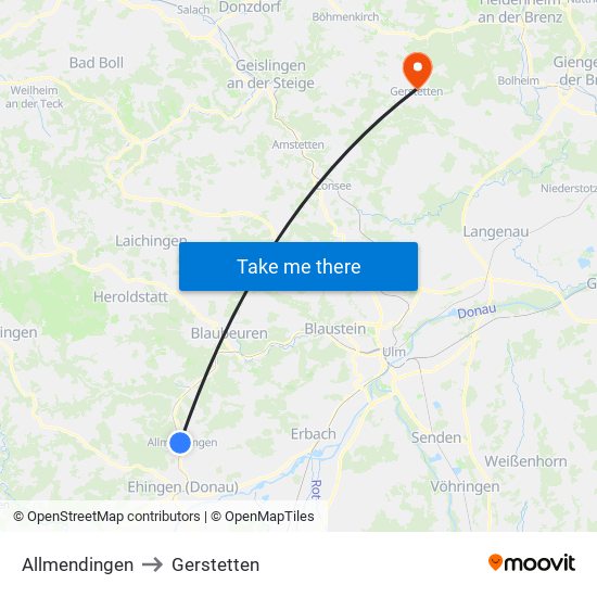 Allmendingen to Gerstetten map