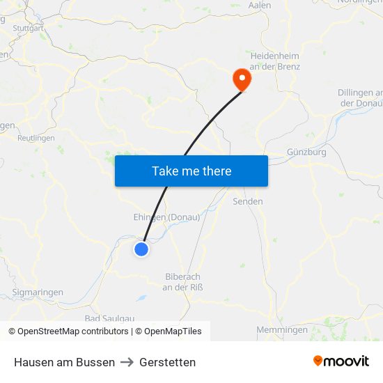 Hausen am Bussen to Gerstetten map