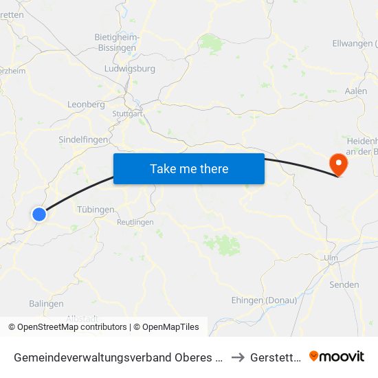 Gemeindeverwaltungsverband Oberes Gäu to Gerstetten map