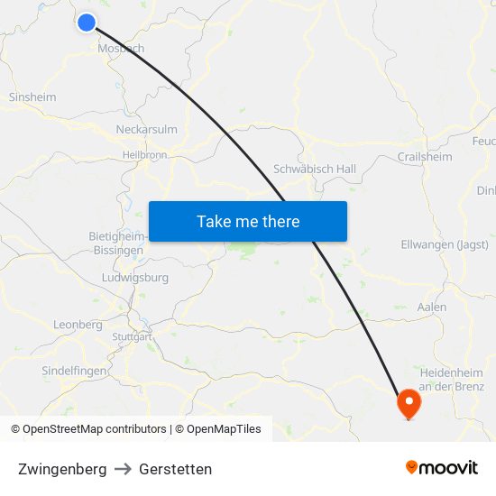 Zwingenberg to Gerstetten map