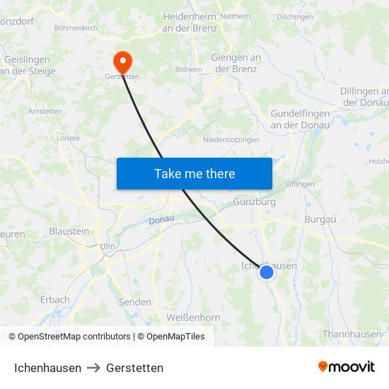 Ichenhausen to Gerstetten map