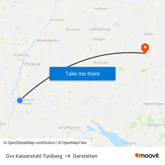Gvv Kaiserstuhl-Tuniberg to Gerstetten map