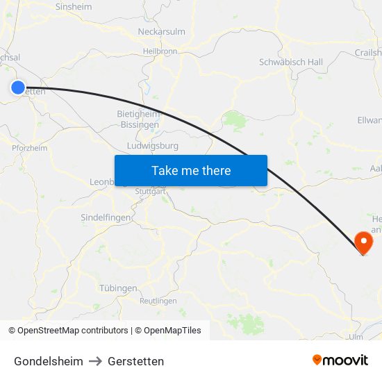 Gondelsheim to Gerstetten map