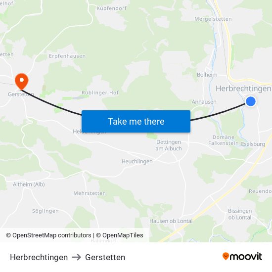 Herbrechtingen to Gerstetten map