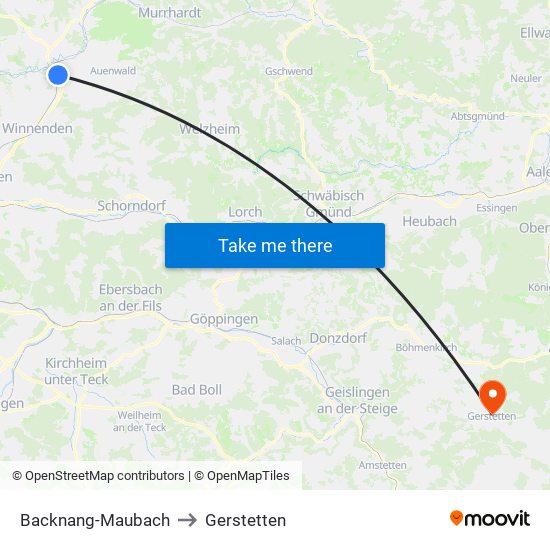 Backnang-Maubach to Gerstetten map