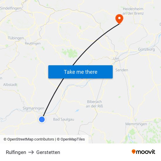 Rulfingen to Gerstetten map