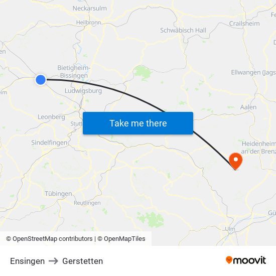 Ensingen to Gerstetten map