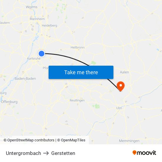 Untergrombach to Gerstetten map