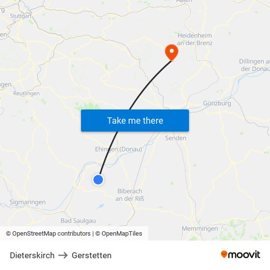 Dieterskirch to Gerstetten map