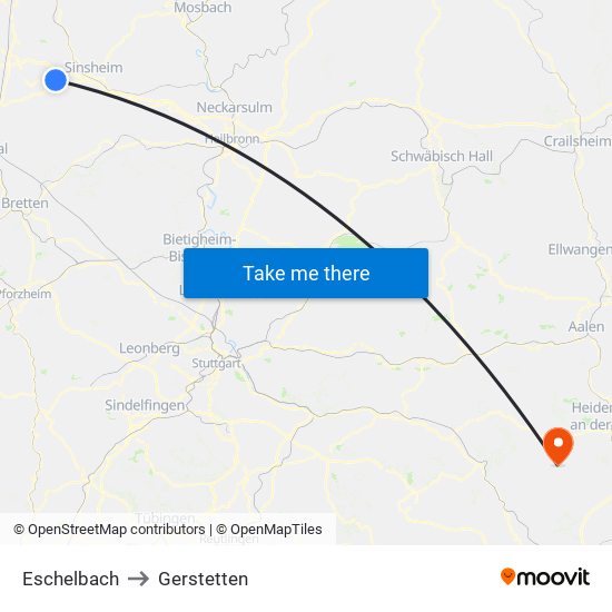 Eschelbach to Gerstetten map