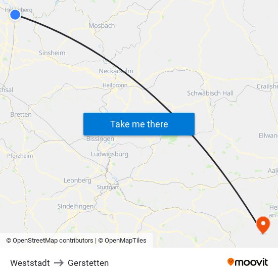 Weststadt to Gerstetten map