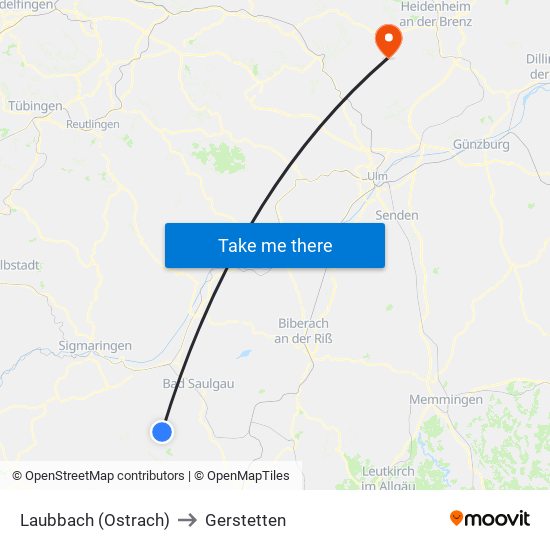 Laubbach (Ostrach) to Gerstetten map
