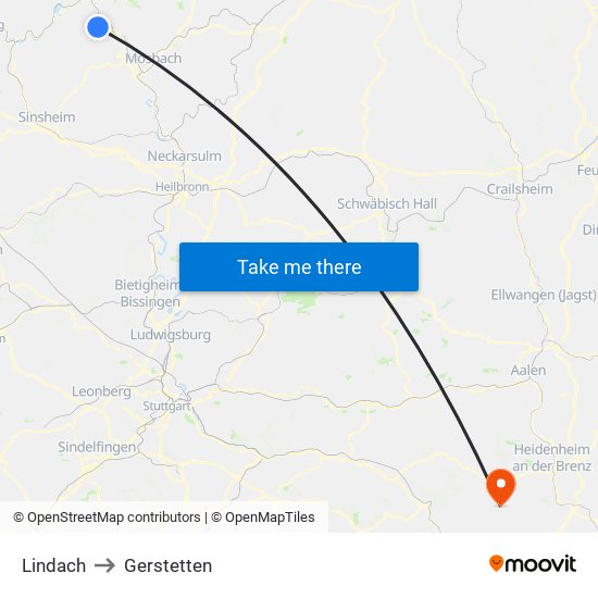 Lindach to Gerstetten map