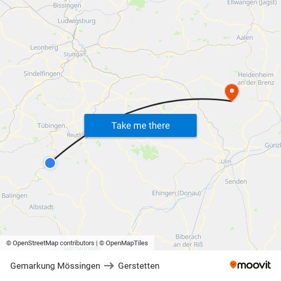 Gemarkung Mössingen to Gerstetten map