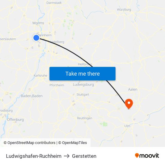 Ludwigshafen-Ruchheim to Gerstetten map