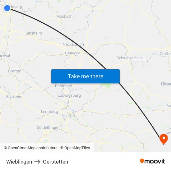 Wieblingen to Gerstetten map